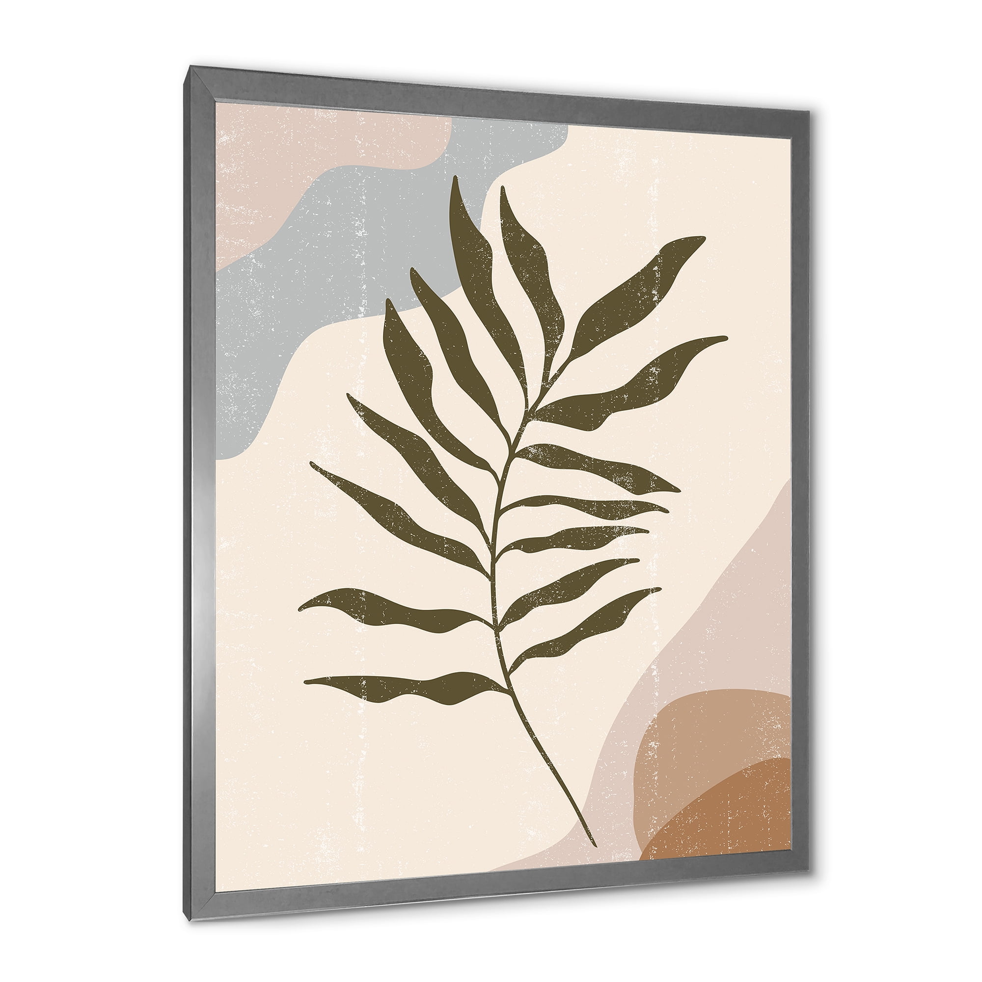 Designart 'Abstract Botanical Minimalist Leaf In Earth Tones I' Modern Framed Art Print