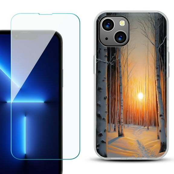OneToughShield ® for iPhone 13 Shockproof Phone Case, with Tempered Glass Screen Protector - Snow Forest