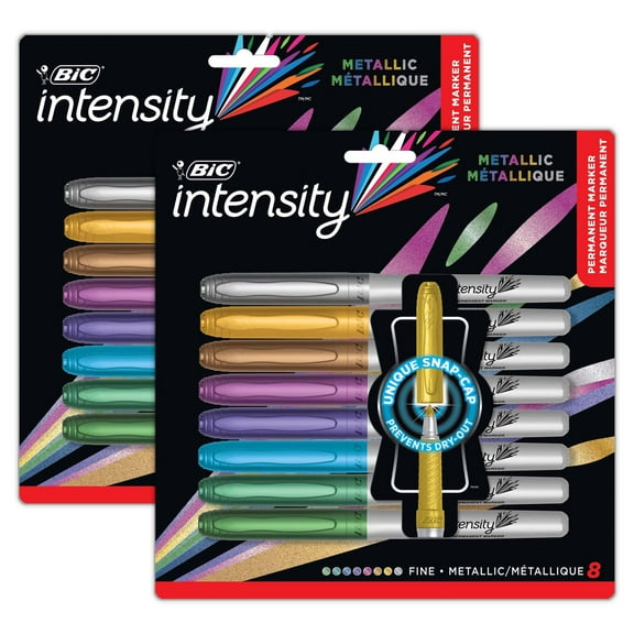BIC Intensity Metallic Permanent Markers, Fine Point, Assorted Metallic, 8 Per Pack, 2 Packs