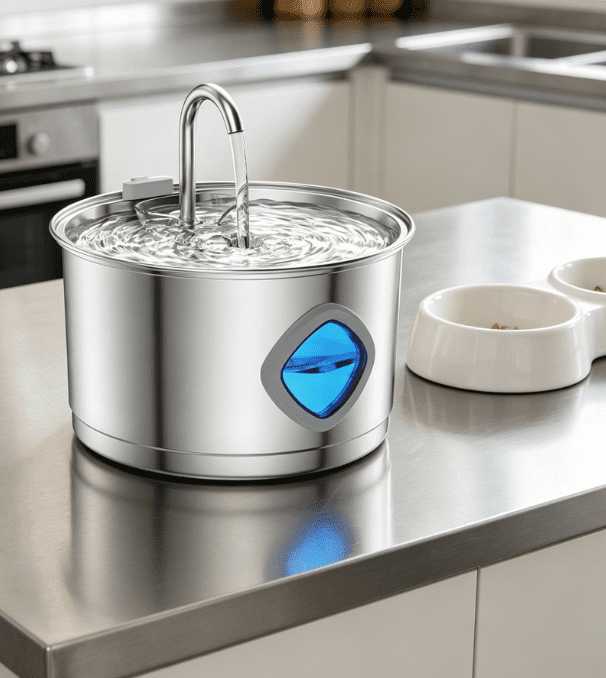 US Standard Adapter Stainless Steel Pet Water Dispenser 2.8L