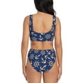 thumbnail image 3 of Wukai Anchors and Nautical Women's Bikini Set Two Piece,wimsuit High Waisted V Neck Twist Front Adjustable Spaghetti Straps Bathing Suit-X-Large, 3 of 7