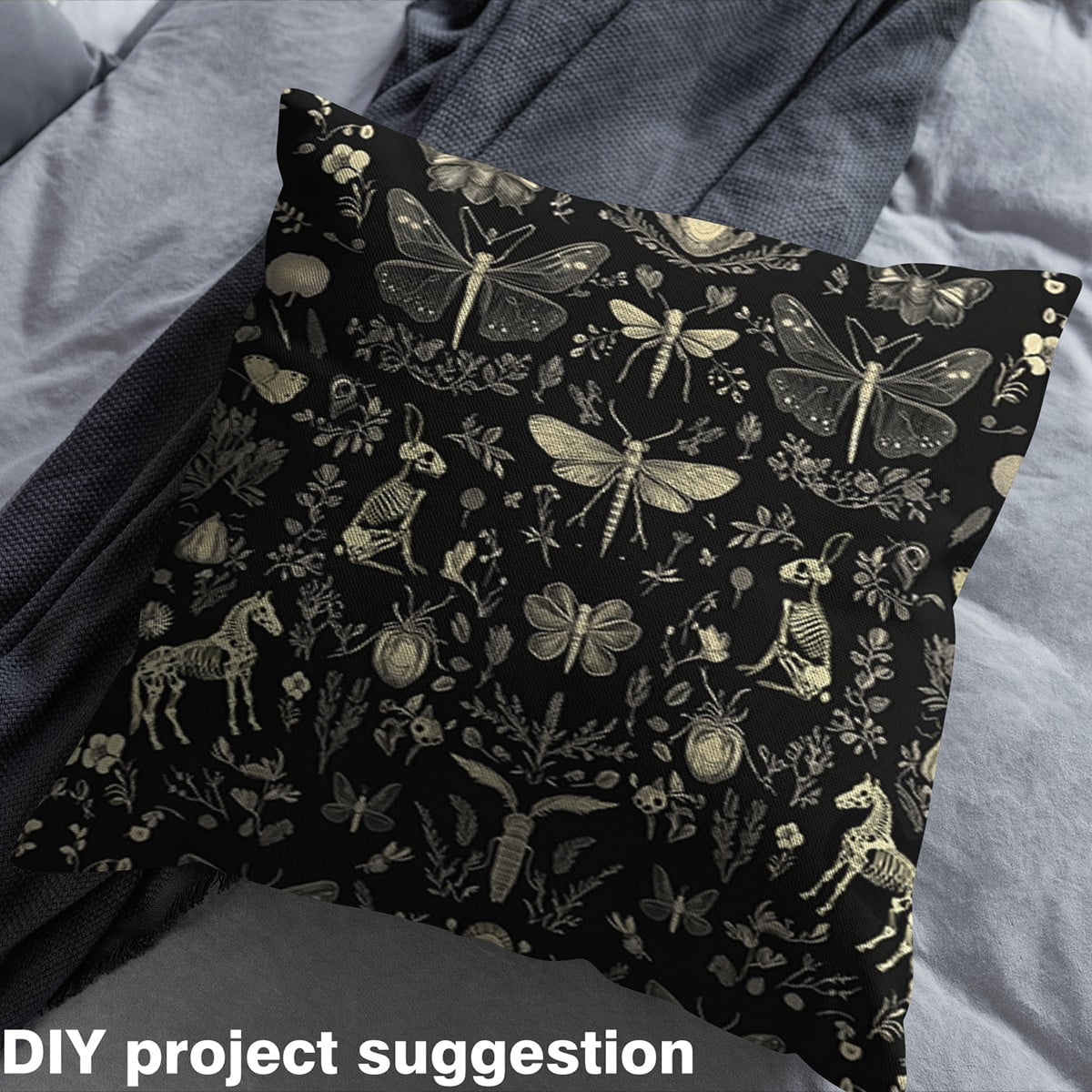 Castle Fairy Moth Dragonfly Fabric by the Yard 3 Yards,Gothic Skeleton Sewing Fabric,Happy Halloween Fabric for Sewing,Lightweight Room Decor