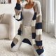thumbnail image 4 of Cárdigan de mujer, nuevo abrigo informal de moda para otoño/invierno, largo medio, tejido a rayas, abrigo tipo cárdigan para mujer, 4 of 5