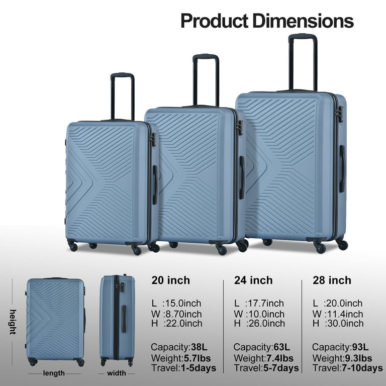 Travelhouse 3 Piece Hardside Luggage Set Hardshell Expandable Lightweight  Suitcase with TSA Lock Spinner Wheels 20in24in28in.(Blue)