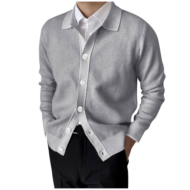 Cardigan en Tricot Décontracté pour Hommes, Manches Longues, Col à Revers, Veste Chandail Confortable, Extensible