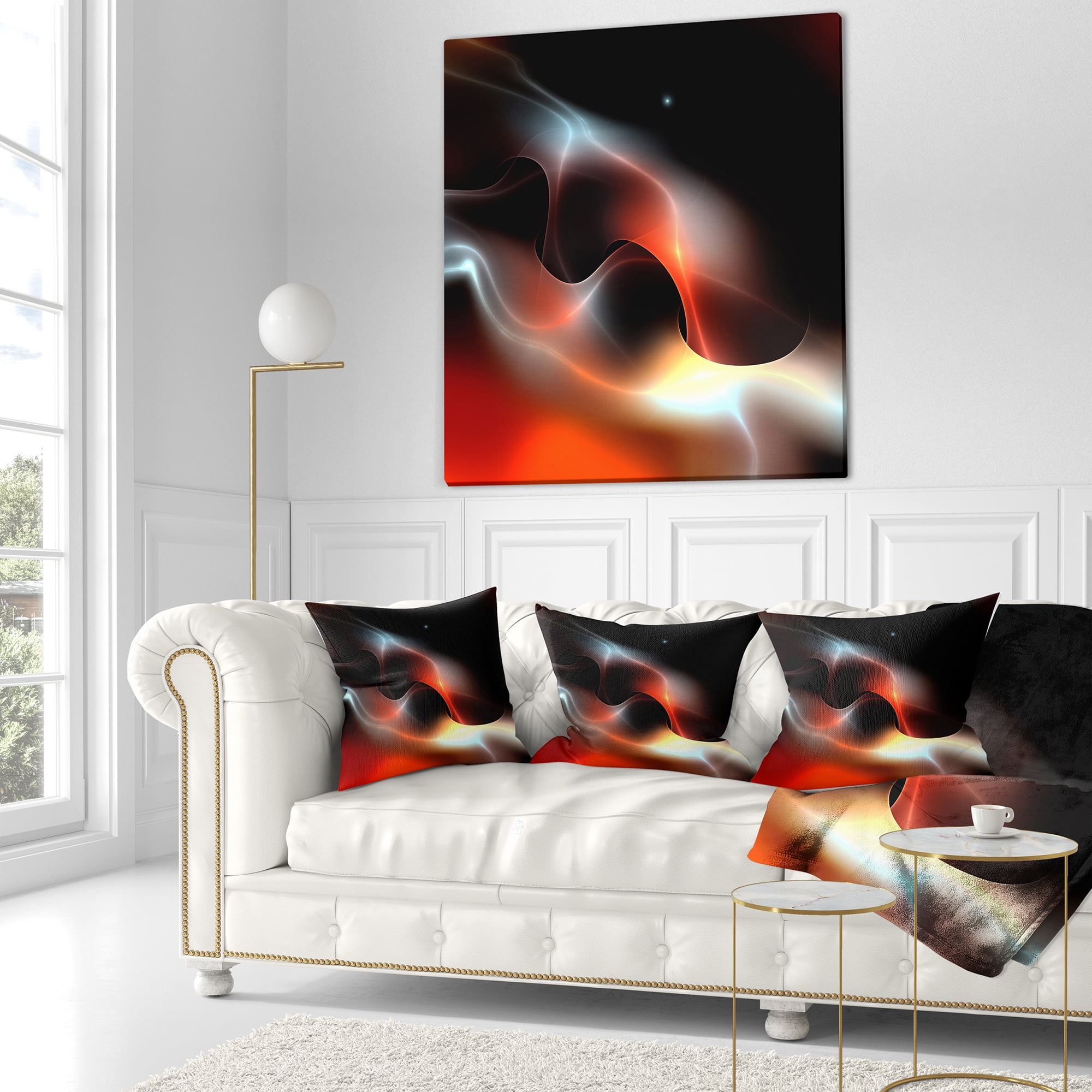 Designart Red Black Abstract Warm Fractal Design - Abstract Throw Pillow - 18x18
