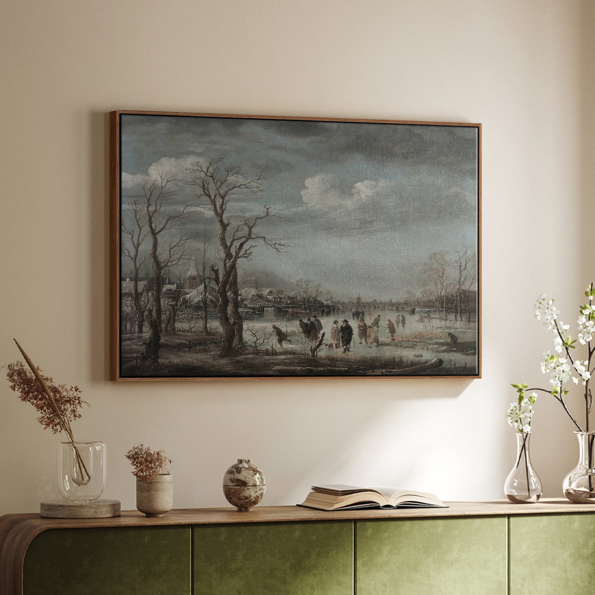 Vintage Landscape-CCCLXXX By Wexford Home Framed in Walnut Wood Gallery Wrapped Canvas 25 in. x 37 in.