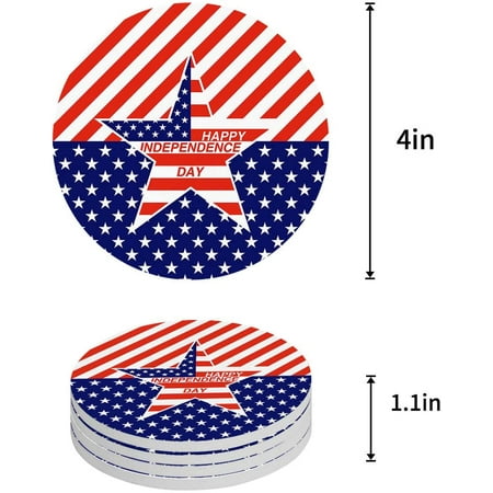 

KXMDXA American Flag U.S.A Pattern Set of 8 Round Coaster for Drinks Absorbent Ceramic Stone Coasters Cup Mat with Cork Base for Home Kitchen Room Coffee Table Bar Decor