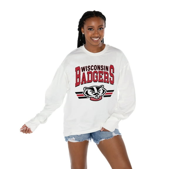 Women's Gameday Couture White Wisconsin Badgers Oversized Swift Strike Long Sleeve T-Shirt