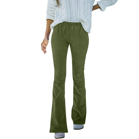 yunLCZ Women's Wide Leg Pants Women's Solid Color High Waisted Slim Fit Flares Corduroy Elasticated Waist Casual Pants