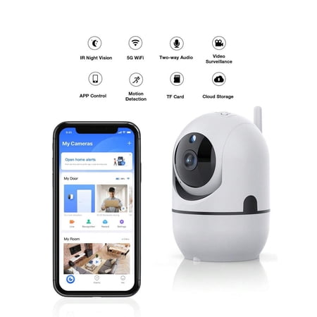 2MP 1080P WiFi IP Camera, 5G/2.4G Wireless, 360° Pan 110° Tilt, Auto Tracking, Night Vision, Motion Detection, Two-Way Audio & Alarm, Indoor Outdoor