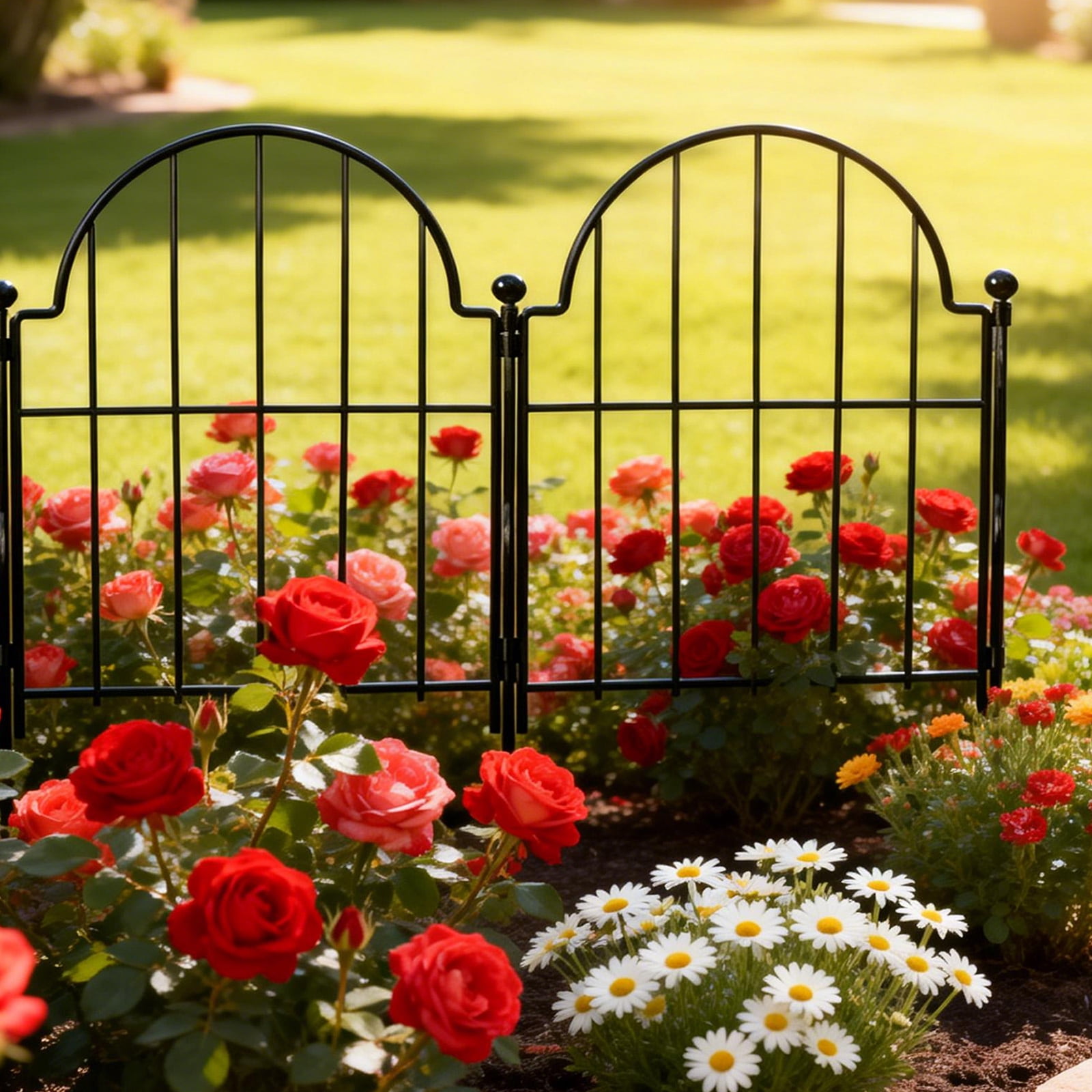 10Pcs Decorative Garden Fence, Rustproof Metal No Dig Garden Fencing Border, Total 22 in(H) x 10.83 ft(L) Outdoor Animal Barrier,Arched