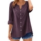 thumbnail image 2 of Craaazy Women's Casual V Neck Blouse, Solid Color 3/4 Sleeve Lace Detail Top, Loose Fit Comfy Button Down Shirt for Daily Wear Gifts, 2 of 7