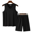 thumbnail image 2 of Men's Ice Silk Cool Pajamas Set Workout V Neck Tank Top Pjs Sets with Shorts 2 Piece Soft Sleeveless Casual Sleep Shirts Loungewear L-4XL Black, 2 of 3
