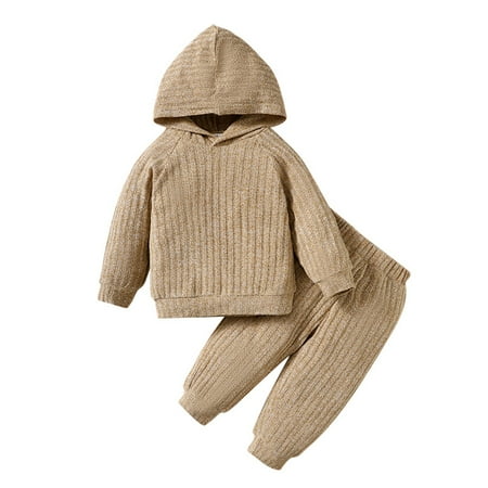 

Musuos Toddler Baby 2Pcs Fall Outfits Long Sleeve Solid Color Hoodie Tops and Pants Set