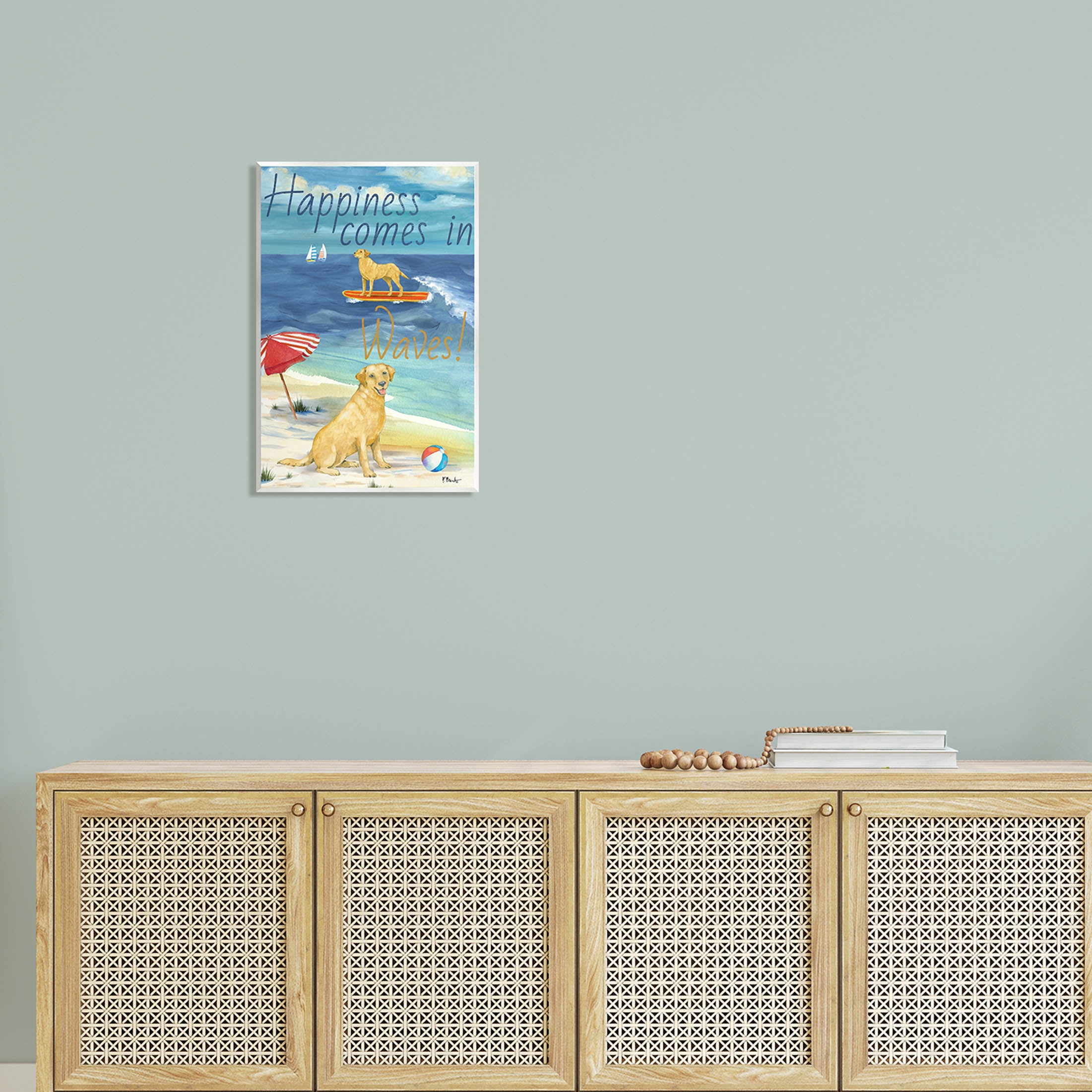 Stupell Industries Surf Pup Happiness in Waves Graphic Art Unframed Art Print Wall Art, Design by Paul Brent