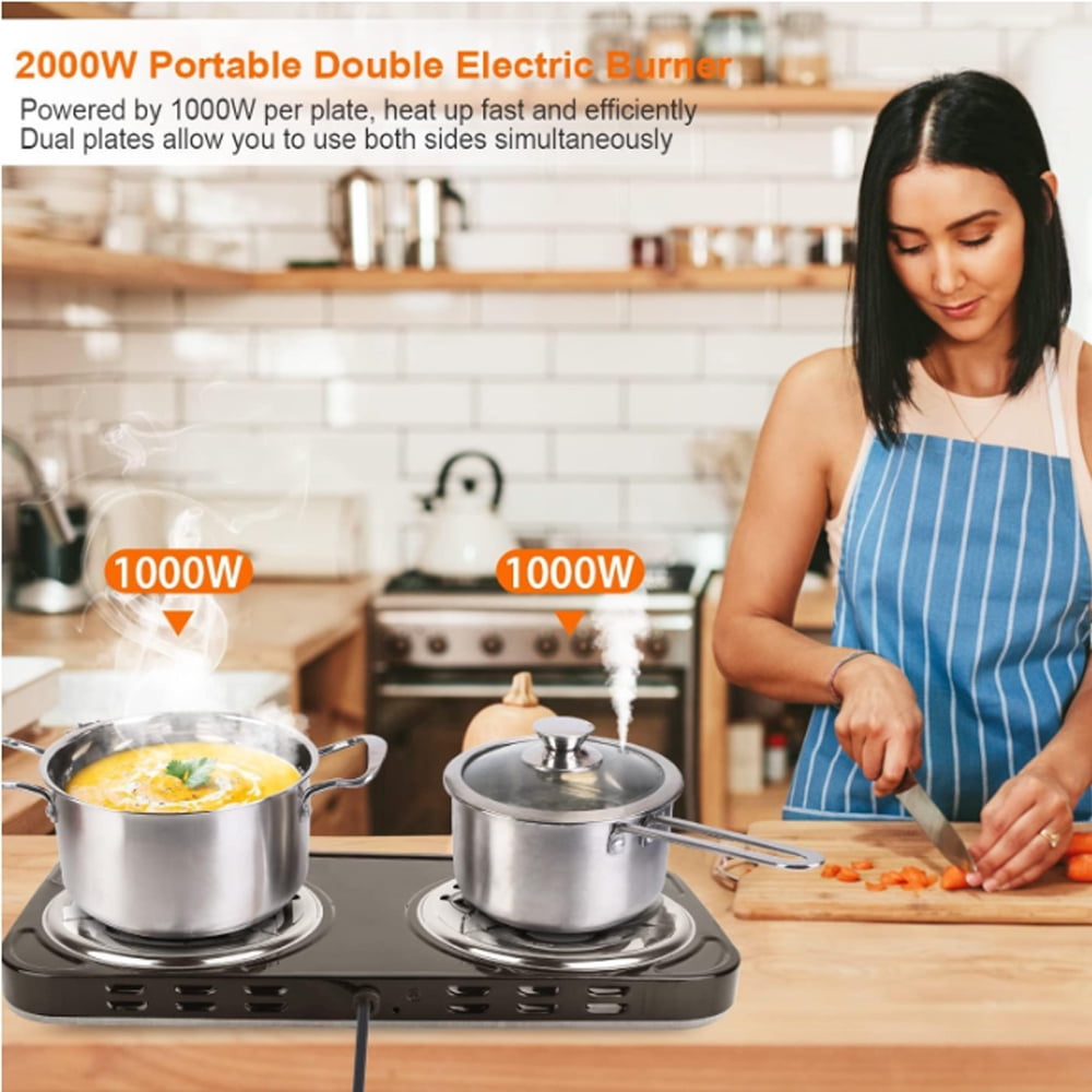 SOONHUA Double Burner, 120V, 2000W, Portable, Easy to Cook, Elegant Classic Design, 5 Adjustable Temperature