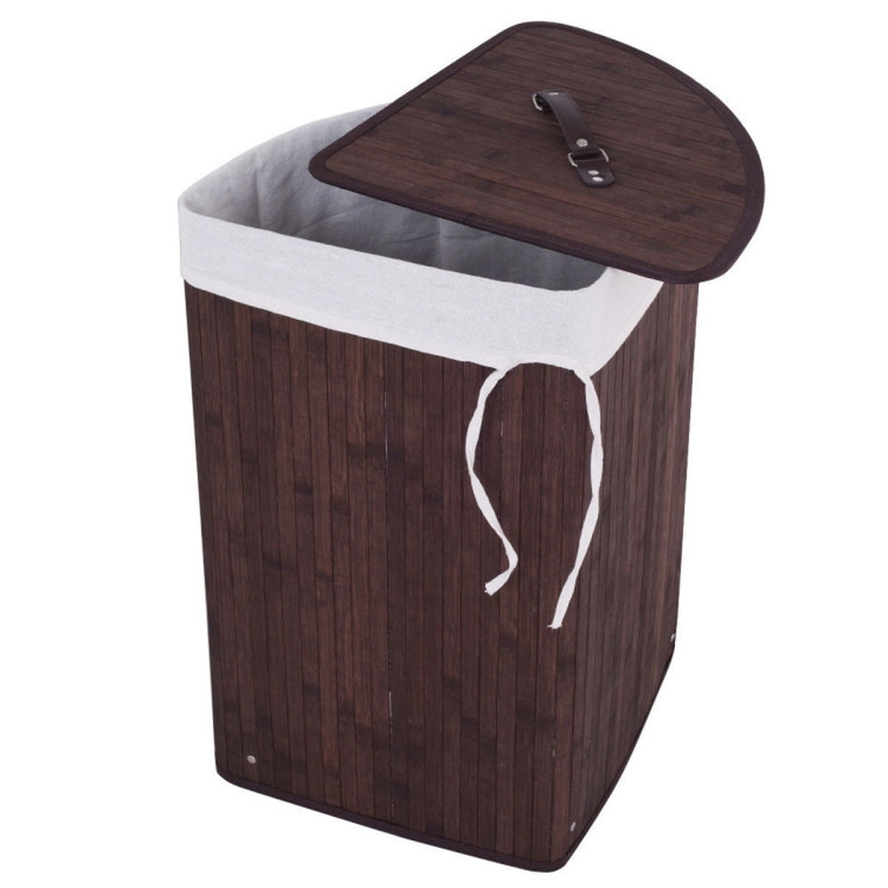 Finihen Laundry Hamper, Laundry Basket, Corner Bamboo Hamper Laundry Basket, for Bathroom, laundry Room, Brown Finihen Laundry Hamper, Laundry Basket, Corner Bamboo Hamper Laundry Basket, for Bathroom, laundry Room, Brown