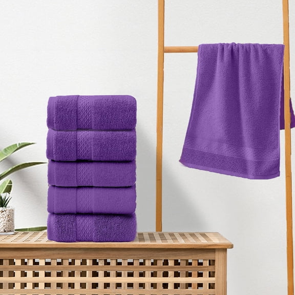 JingChun Soft & Absorbent Premium Cotton Towels (Purple, 5-Piece Washcloths)