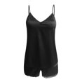 thumbnail image 4 of SAZBJOJN 2 PC Silk Pajamas for Women Satin Solid Color Silky Tank Top and Lace Shorts Sleepwear Elegant Pajamas for Women Set Soft Loungewear Nightwear Black Size S, 4 of 5