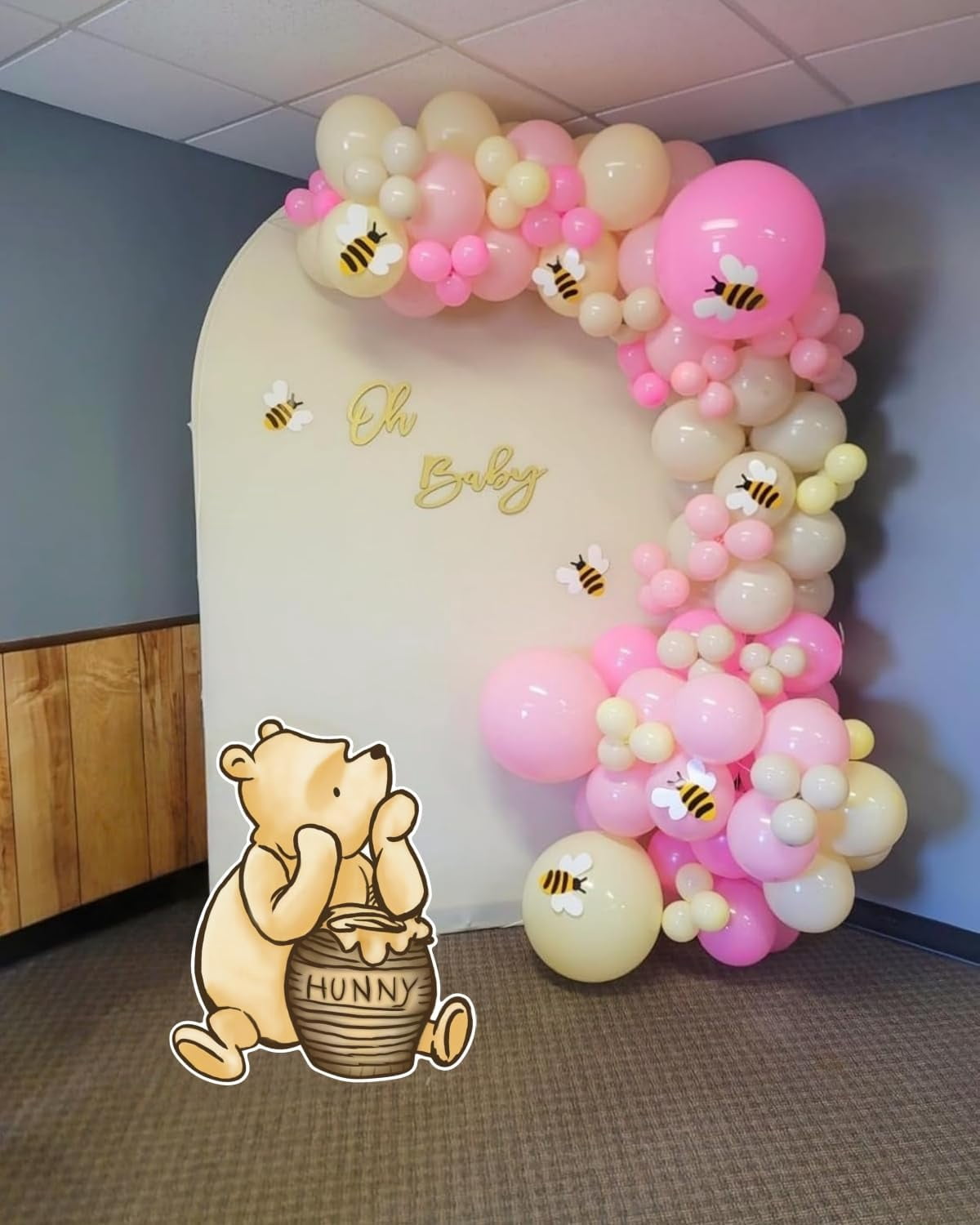 Classic Winnie Cutouts and Pink Balloons Arch Kit Set For Girl Pastel Balloons for Pooh Baby Shower Decorations Birthday Party Supplies