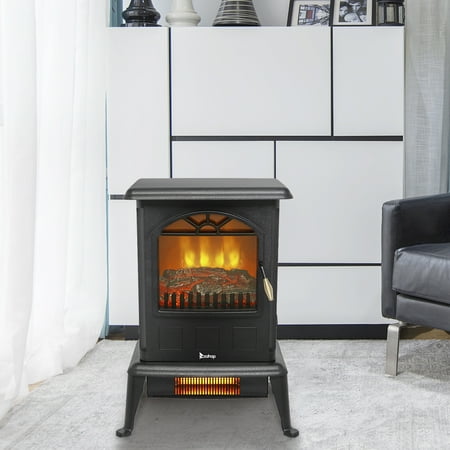 Quartz Fireplace Clearance! Electric Fireplace Stove for home/Office, Freestanding Infrared Quartz Space Heater, Log Fuel Effect Realistic Flame Electric Space Heater, Christmas Decoration, 20 Inch, Black, W6638 ()