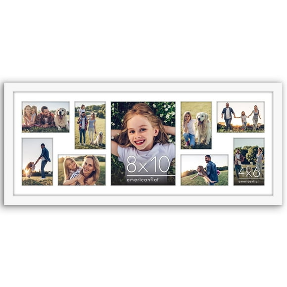 Americanflat 12x30 Collage Picture Frame with Polished Plexiglass - Fits One 8x10 Photo and Eight 4x6 photos or One 12x30 Photo - Gallery Wall Frame Set - Signature Collection - White