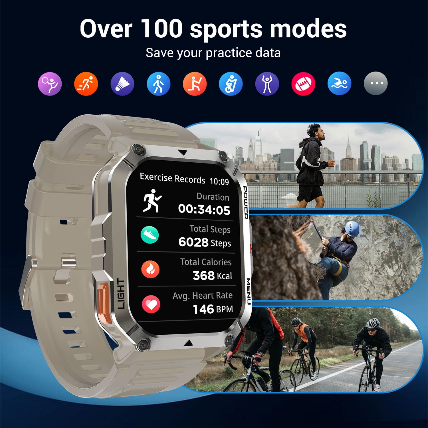 Blackview 1.45-inch Military Smartwatch for Men,Answer/Make Calls/100+ Sport Modes,Waterproof,Smart Watch compatible with Android IPhone Devices,Black