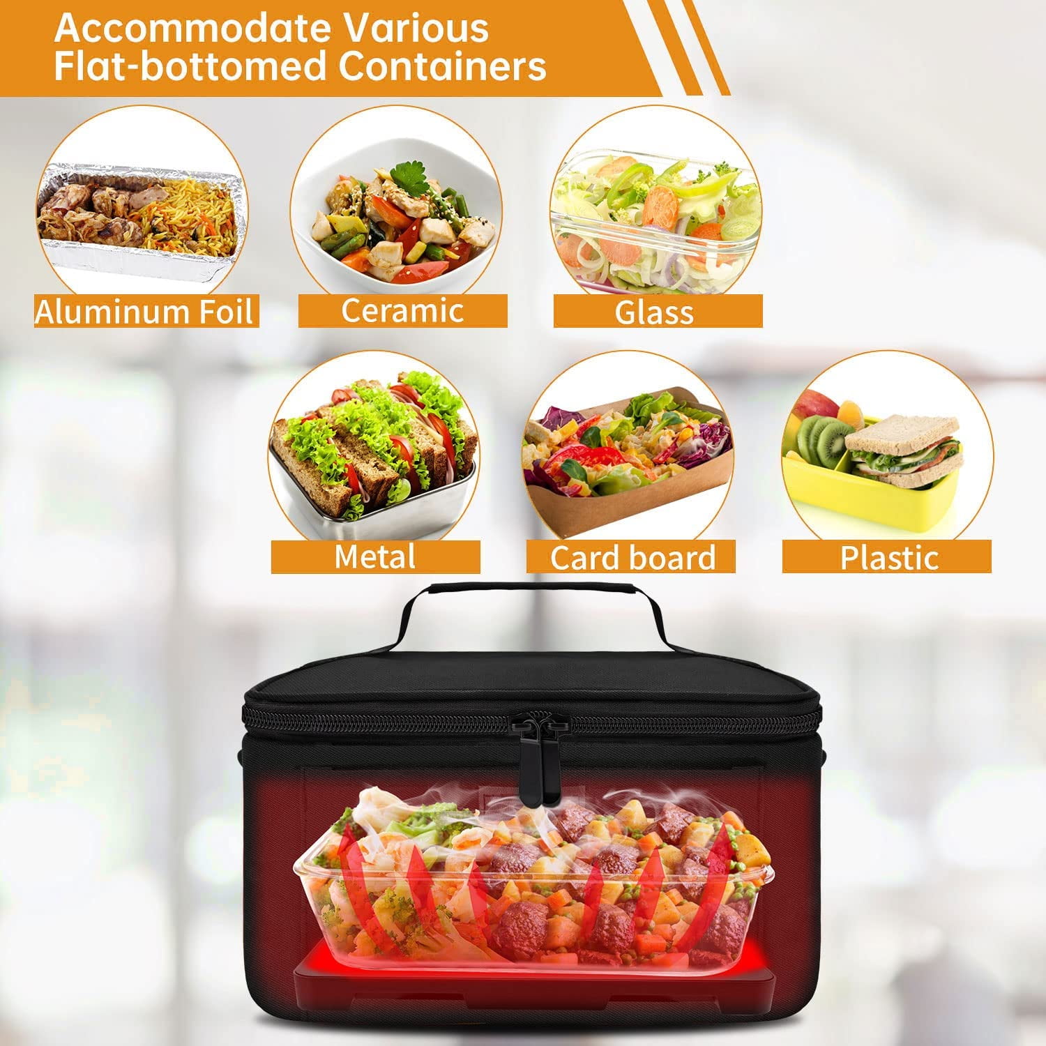 Portable Mini 12V/24V/110V 3-in-1 Car Food Warmer Electric Lunch Box Food Heater
