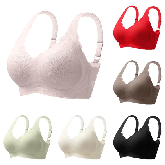 Xijirk Women Seamless Lace Bra Scalloped V Neck Wide Adjustable Straps Wirefree for Daily Home Wear,Grey,4XL