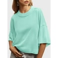thumbnail image 3 of Short Sleeved Solid Color Women Casual Crewneck Knit Crop Sweater Tops, 3 of 5