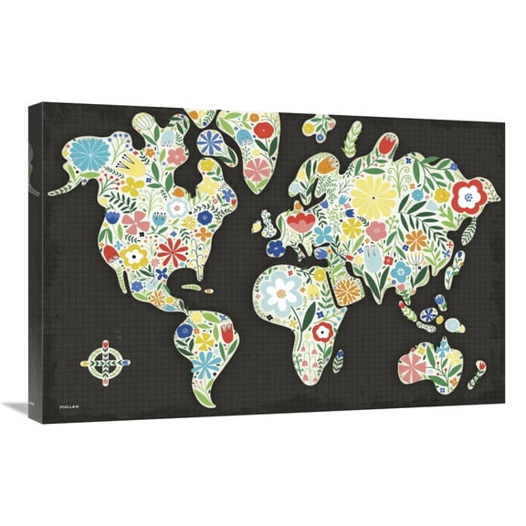 Global Gallery's 'Floral World Black' By Michael Mullan Stretched Canvas Wall Art