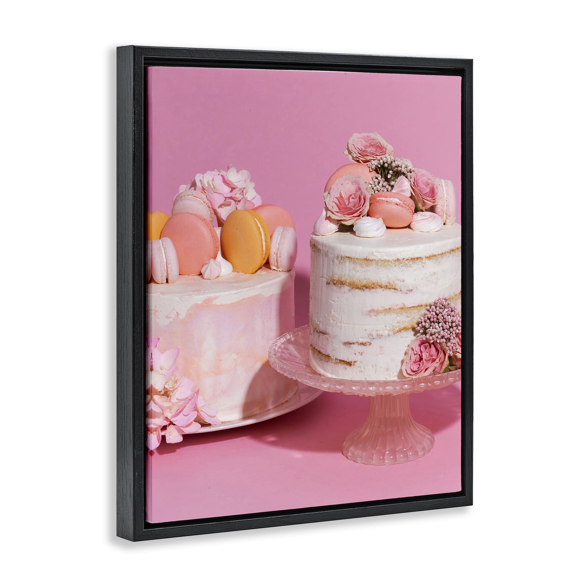 Stupell Industries Pink Pastel Macaroon Cakes Black Framed Floater Canvas Wall Art, design by LISH Creative