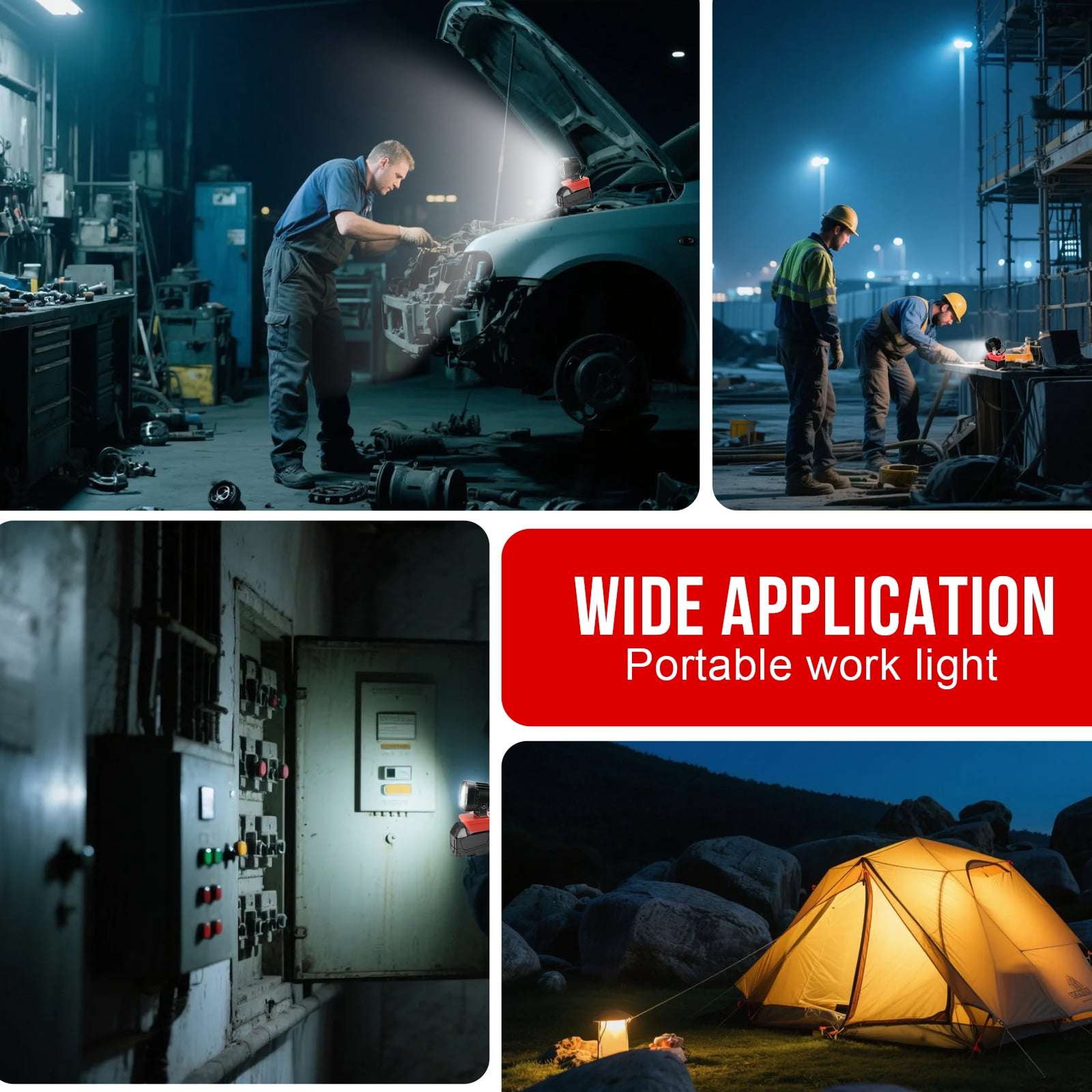 Cordless LED Work Light Compatible with Milwaukee 18V Battery, 48W 4800LM Flashlight, with Low Voltage Protection Adjustable 110° Flood Light for Outdoor Emergency Job Site Lighting
