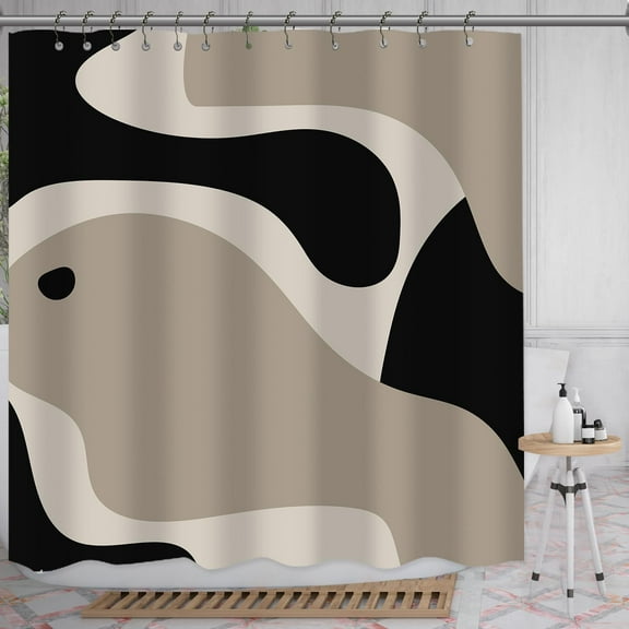 She Love Black and Grey Abstract Shower Curtain Modern Geometric Art Minimalist Curve Beige Shower Curtain with Metal Hooks 72x72 Inch Waterproof Polyester Bathroom Curtain