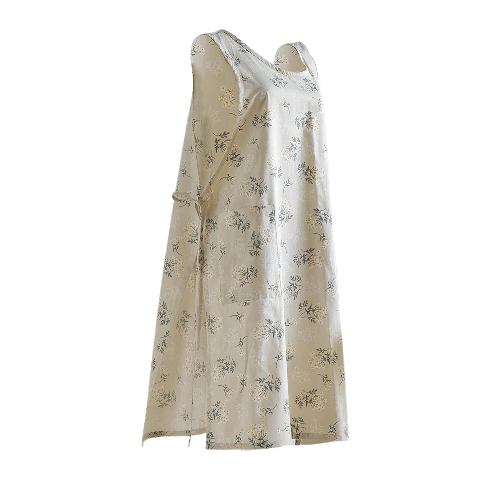 Fiocias Apron Waterproof Kitchen Apron with 2 Pockets Bib Apron Cooking Apron Work Apron Floral White