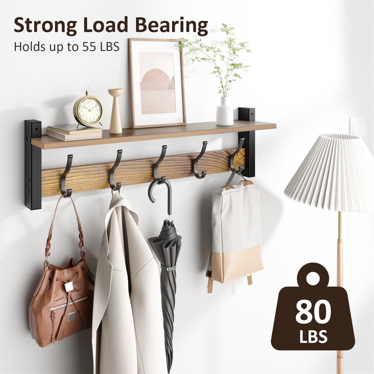 Optish 24-Inch Wall-Mounted Coat Rack with Shelf, Brown photo 5