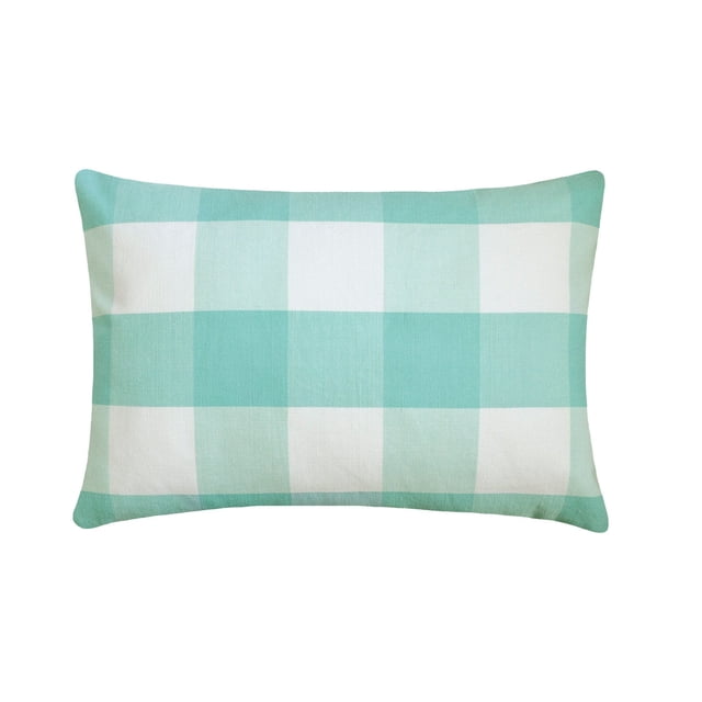 Funda de almohada lumbar decorativa HomeCentric azul agua de 30 x 45 cm (12 x 18 pulgadas), almohada rectangular de algodón con estampado de cuadros estilo contemporáneo - Aqua Plaid Play