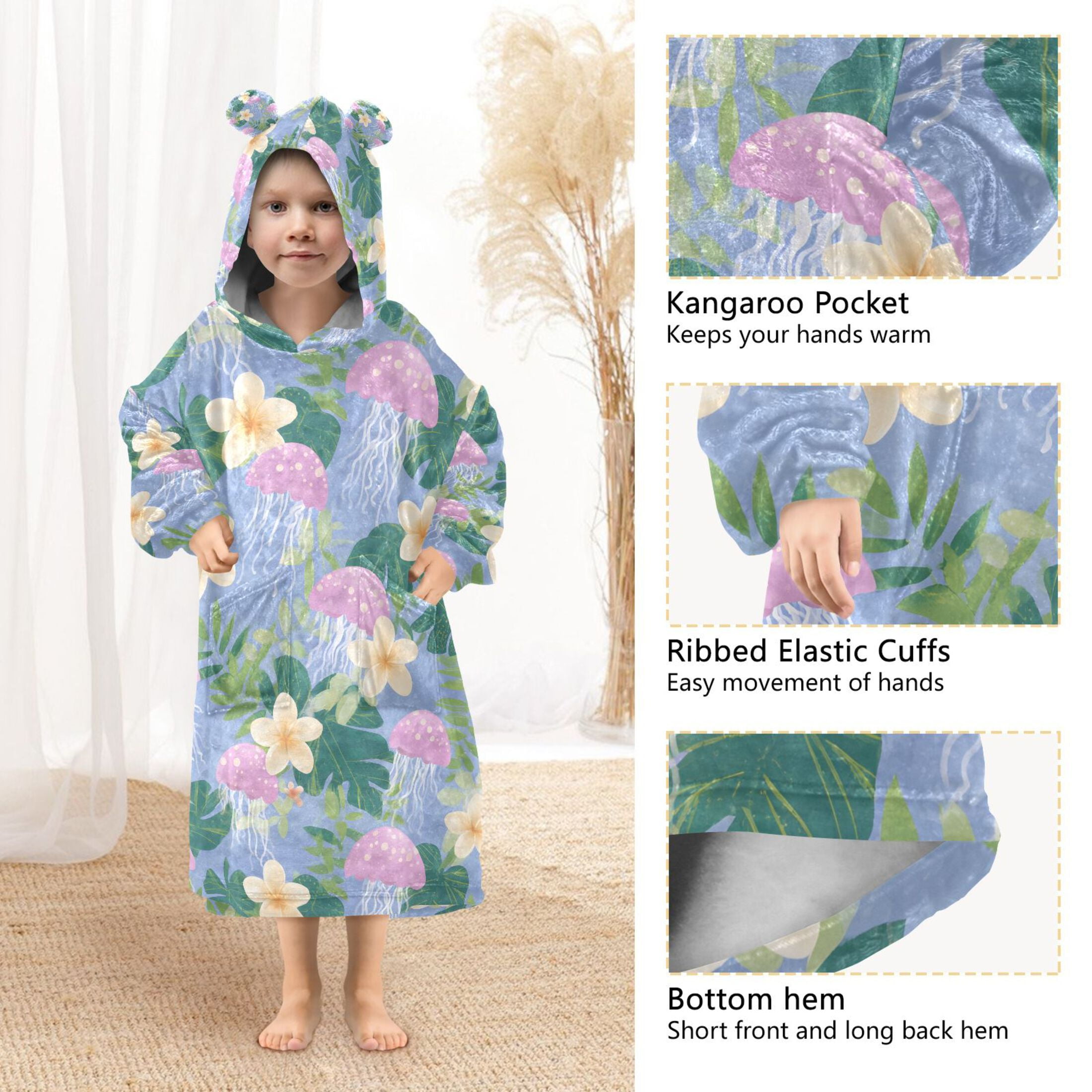 joogoo Blanket Hoodie for Pink Jellyfish Pattern Oversize Sweatshirt 3-14 YR L