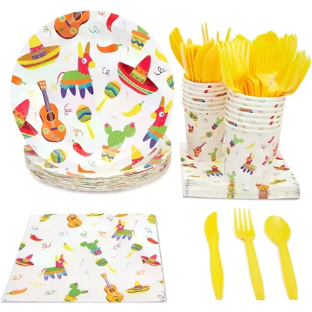 144 Piece Mexican Dinnerware Fiesta Party Supplies for Cinco de Mayo (Serves 24)