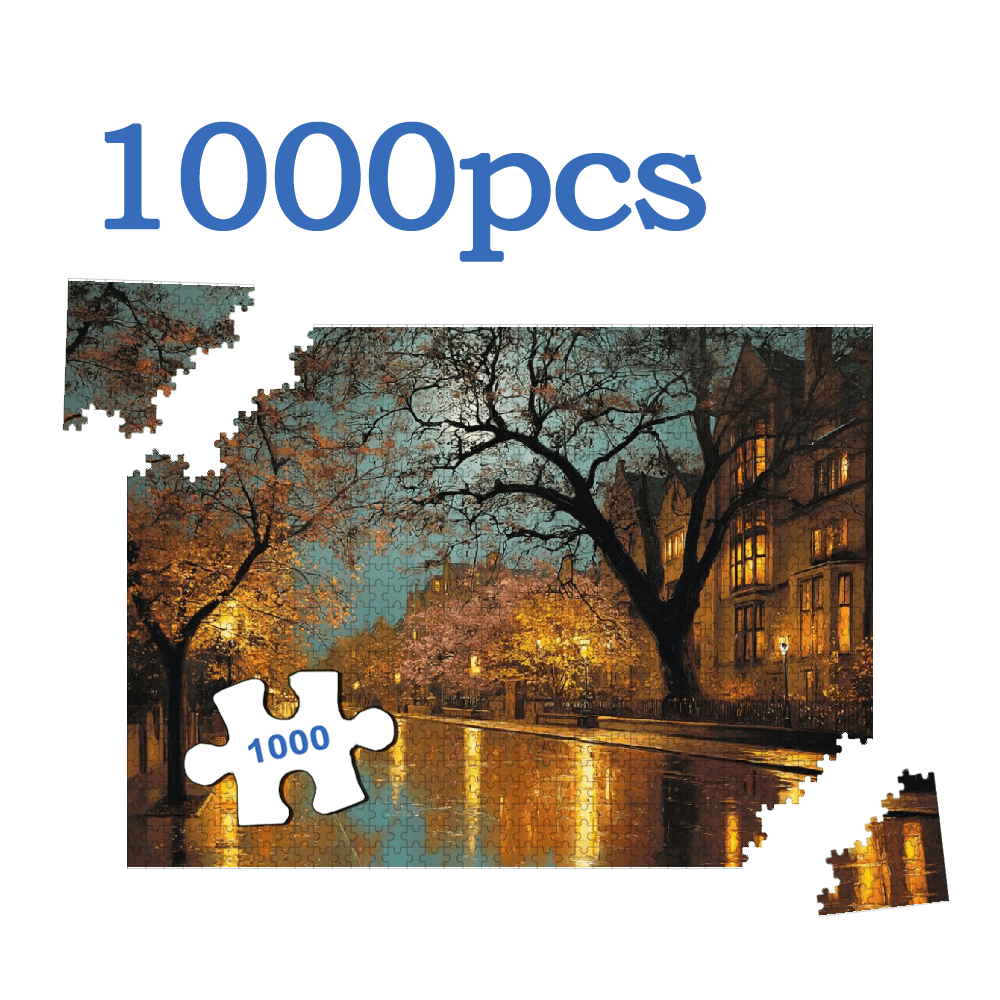 A Box of (1000pcs) Adult Puzzles, with Light Rain Cherry Lane Design, Challenging, Suitable for Adults, Family Entertainment. 29.4*19.6 in