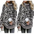 thumbnail image 4 of Women Winter Long Sleeve Turtleneck Sweater Leopard Casual Loose Pullover Tops Chunky Knitted Side Slit Jumper Shirt Streetwear, 4 of 17