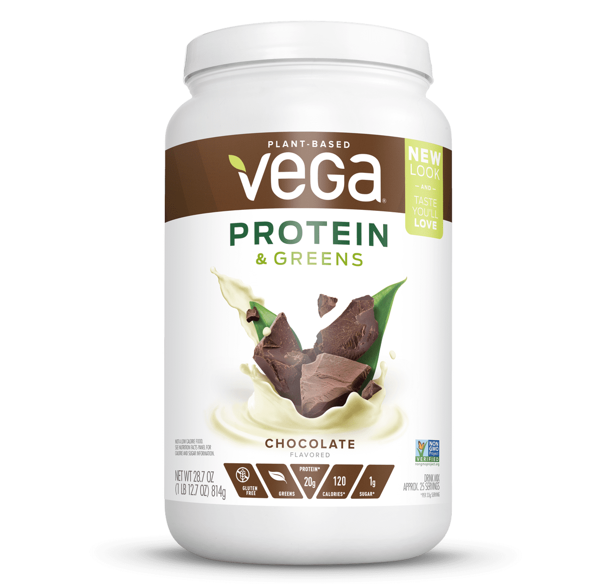 Vega Plant Protein & Greens Powder, Chocolate, 20g Protein, 1.8lb, 28