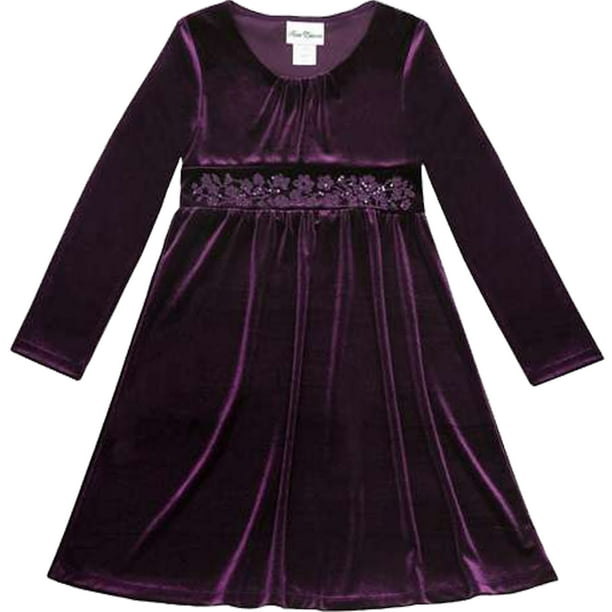Rare Editions Big Girls Tween 716 Purple Long Sleeve Stretch Velvet
