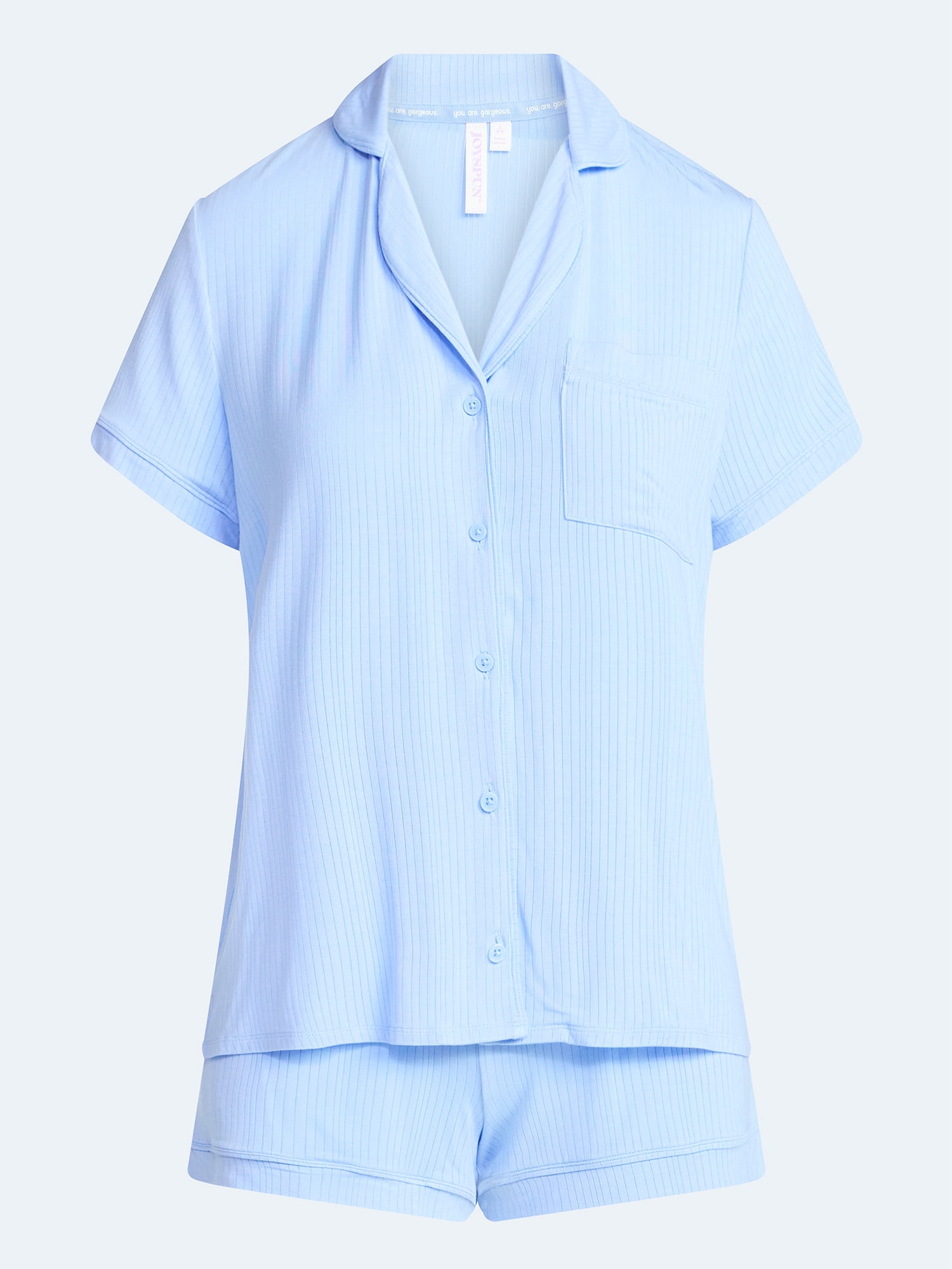 Joyspun Women’s Sleep Ribbed Modal Notch Top and Shorts Set, 2-Piece, Size XS-XL, 2X-3X