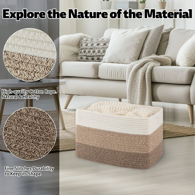 Cherishgard Cotton Storage Basket 3 Pack, Woven Laundry Baskets