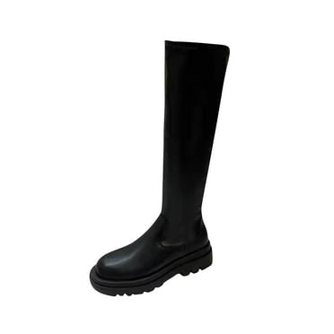 Fesfesfes Platform Boots for Women Black Sleeve Thick Soled Knee Length High Tube Stretch Long Tube Knight US:8.5(41)