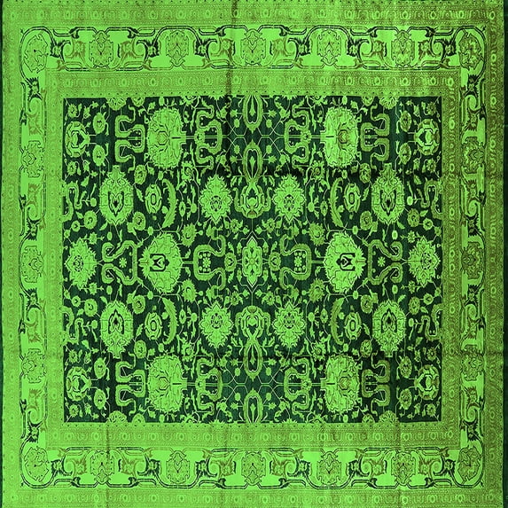 Ahgly Company Indoor Square Oriental Green Industrial Area Rugs, 8' Square