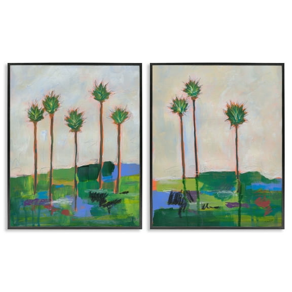 Stupell Industries Brushed Palm Landscape Landscape & Nature Painting Black Framed Art Print Wall Art, 11 x 14, Set of 2