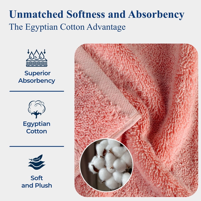 Superior Egyptian Cotton Heavyweight Hand Towel Set of 4, Tea Rose